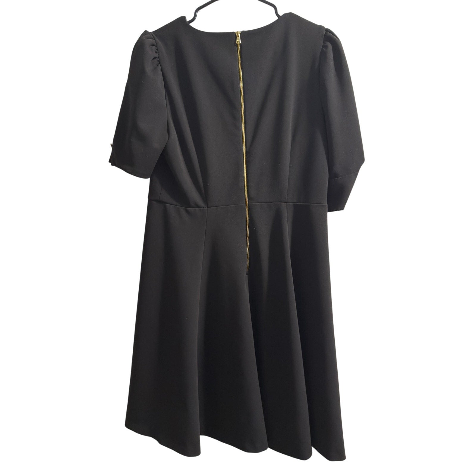 DKNY Black Short Sleeve Faux Wrap A-Line Dress – Size 12, Elegant Workwear Cocktail Dress