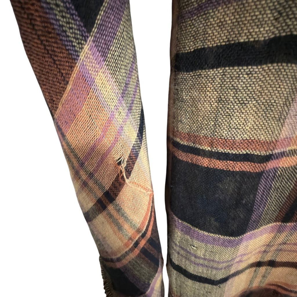 Reversible Plaid & Leopard Kimono Wrap – Boho Fringe Open-Front Layering Top