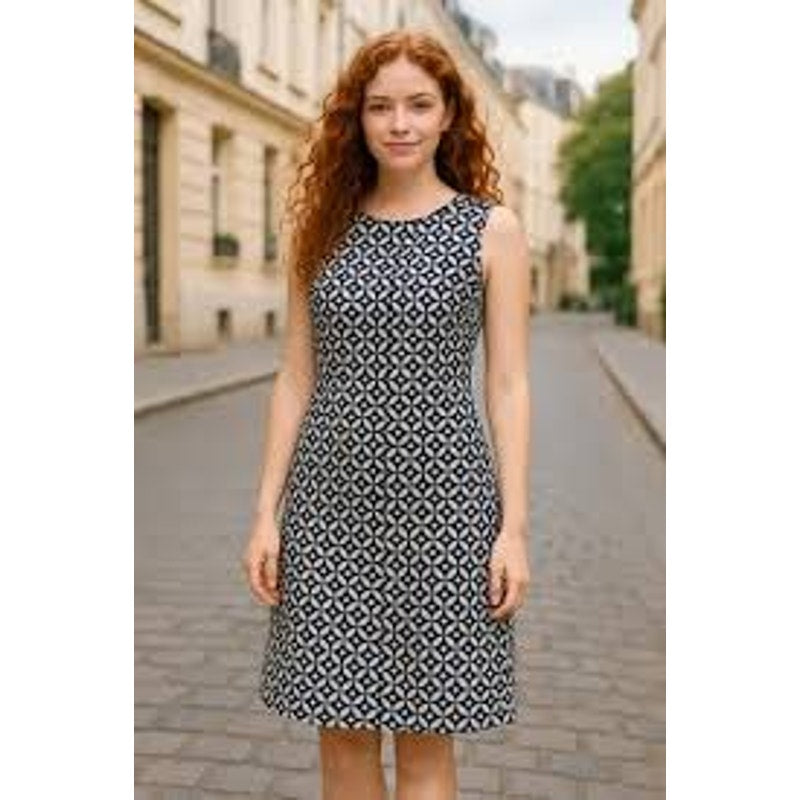 Women’s Tommy Hilfiger Navy A-Line Dress Size 8 – Excellent Condition Navy & Beige Patterned