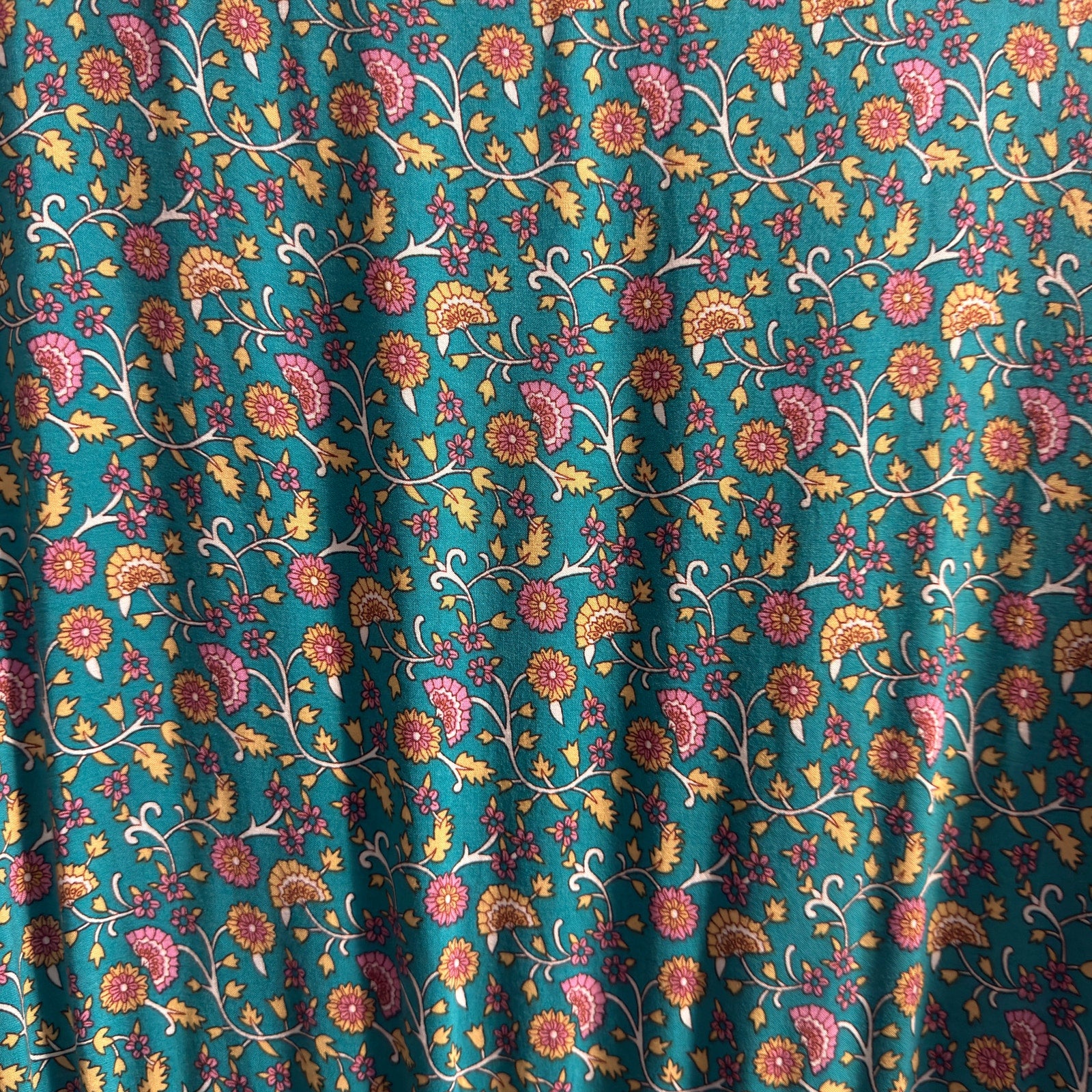 Boho Floral Maxi Dress – Teal Paisley Print, Tiered Hem, Tassel Tie Waist, Short Sleeve Flowy Summer Dress