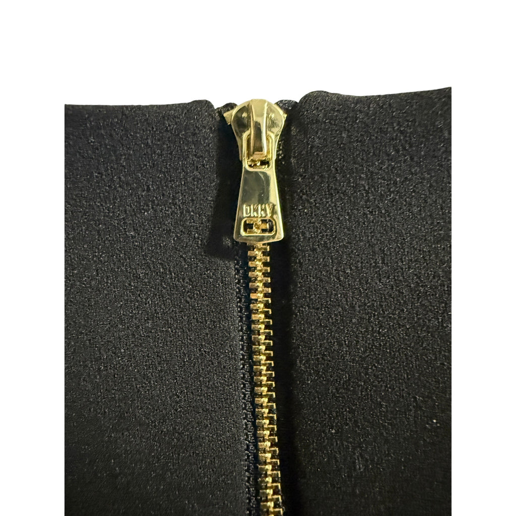 DKNY Black Short Sleeve Faux Wrap A-Line Dress – Size 12, Elegant Workwear Cocktail Dress